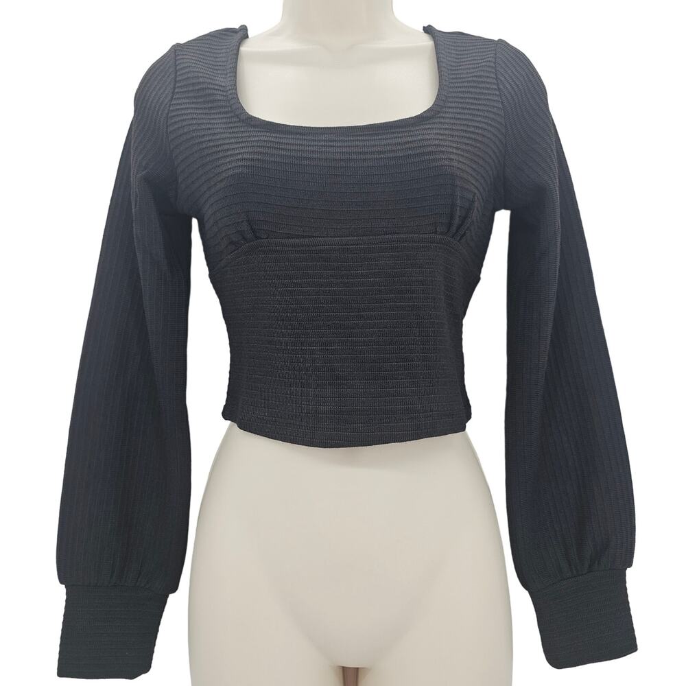 Band of the Free Womans size XS Long Sleeve Cropped Black Ribbed Top Cottage NEW